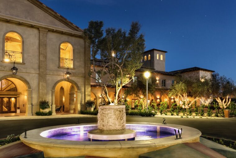 Fountain at night, Allegretto Vineyard Resort, Healthy Living + Travel